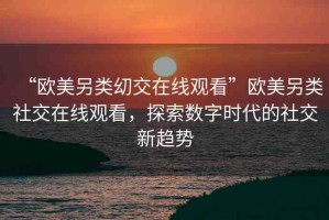 “歐美另類?交在線觀看”歐美另類社交在線觀看，探索數(shù)字時代的社交新趨勢