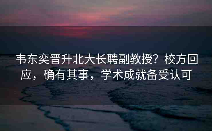 韋東奕晉升北大長聘副教授？校方回應(yīng)，確有其事，學(xué)術(shù)成就備受認(rèn)可