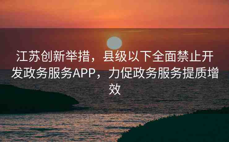 江蘇創(chuàng)新舉措，縣級以下全面禁止開發(fā)政務(wù)服務(wù)APP，力促政務(wù)服務(wù)提質(zhì)增效